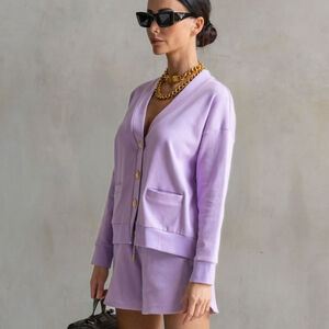 Care Tucker Court Interlock Cardigan Lavender pastel purple gold women large New